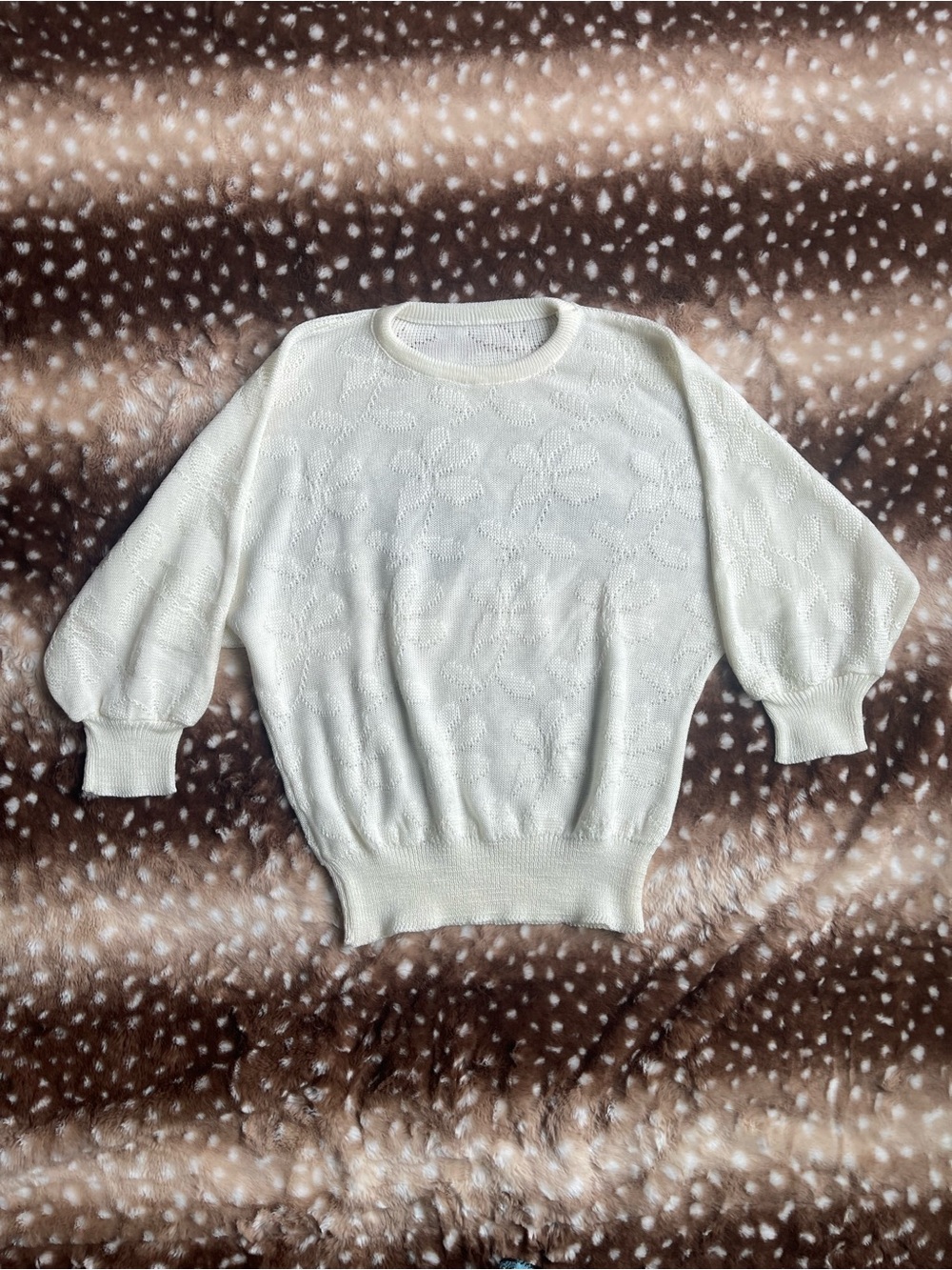 Vintage coastal floral white knit sweater